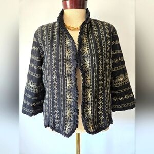 ALEXANDRA BARTLETT 100% Silk Black and Gold Embroidered Jacket. Size Large